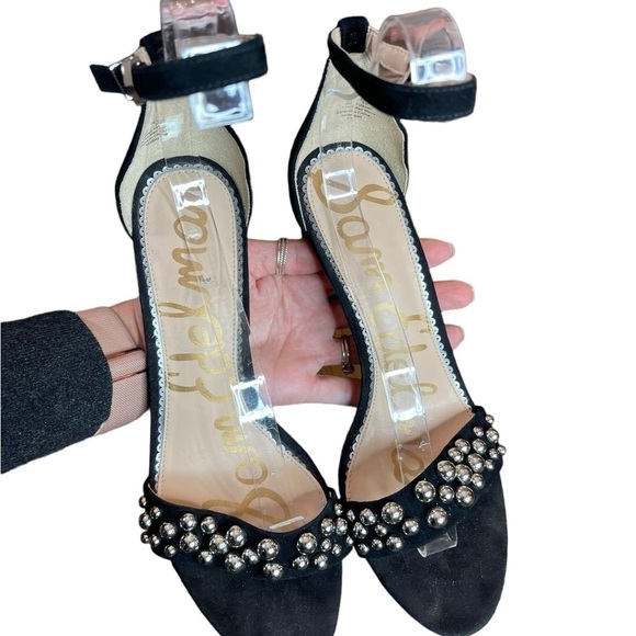 SAM EDELMAN YOSHI black SUEDE PUMPS adjustable ankle STRAP STUDDED edgy Sz 9 - Picture 5 of 13